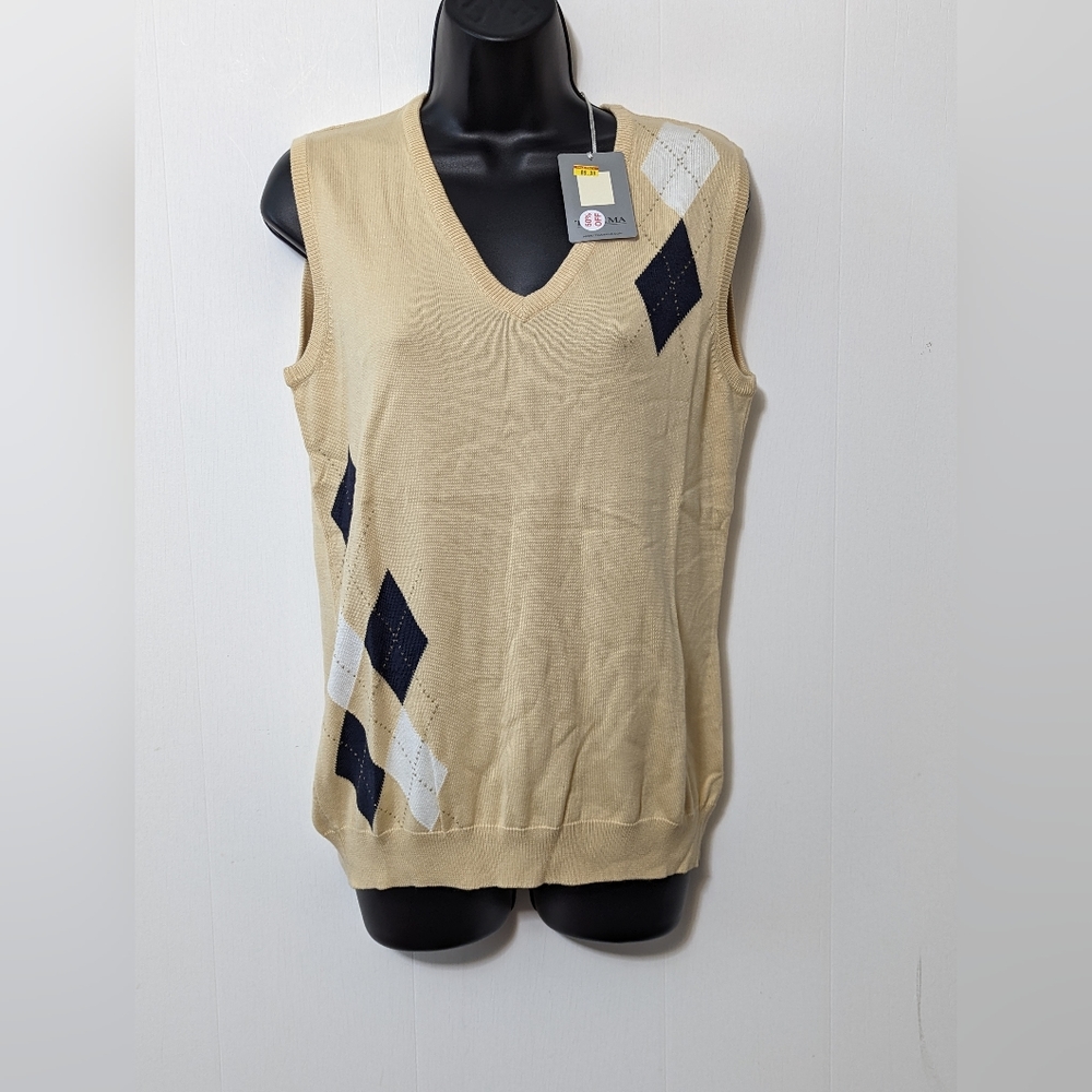 NWT Women's Tehama Vintage Deadstock Golf Sweater Vest Cream Blue Size Medium